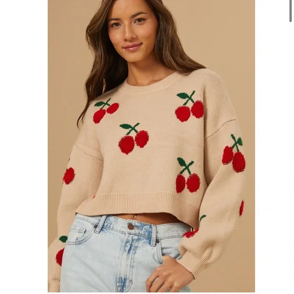 Altar'd State Cherry Sweater Size Small - Picture 2 of 7